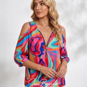 Blusa Emeri rose de hombro descubierto holgada, con cremallera.