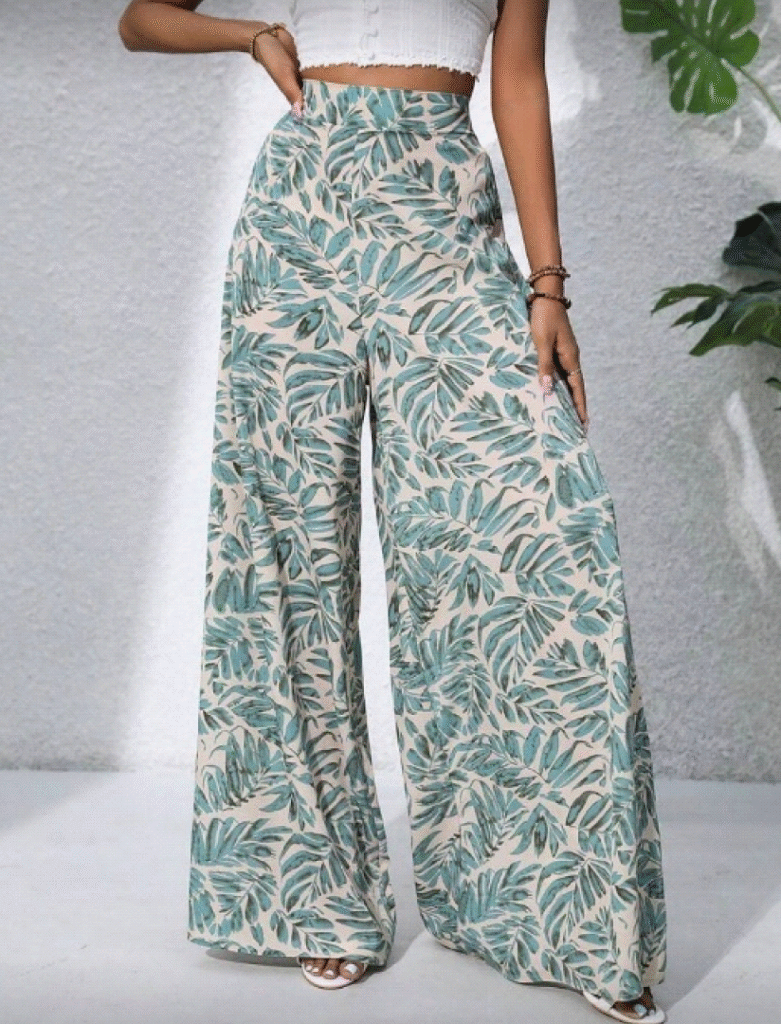 Pantalones Palazzo de pierna ancha de gasa con estampado floral de cintura alta.