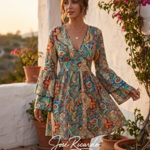 Vestido de manga larga con cuello en V.