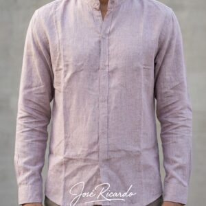 Camisa lino rosado cuello Mao