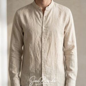 Camisa lino beige cuello mao